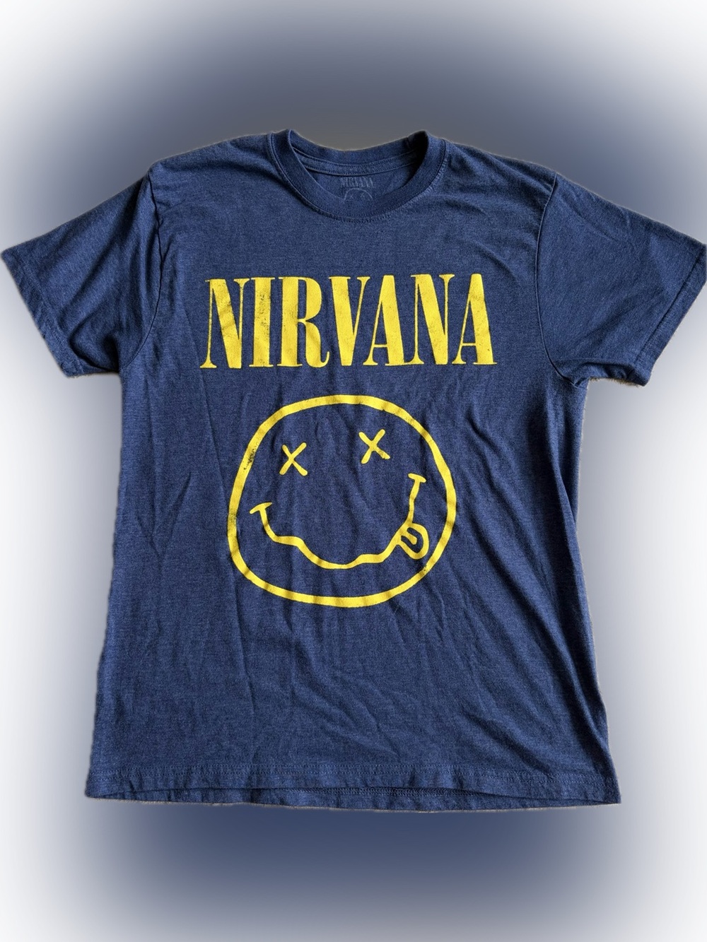 Nirvana Navy Smiley Face Tee | Classic Band Graphic | Size M